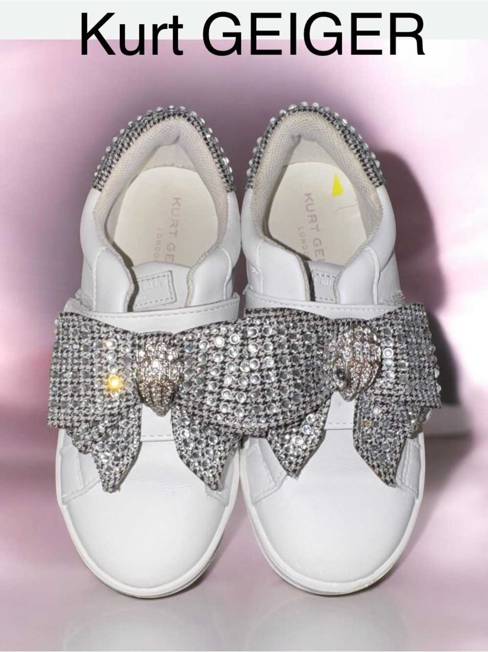 KURT GEIGER Laney Leather Crystal Bow Sneakers girl’s tennis shoes size 13